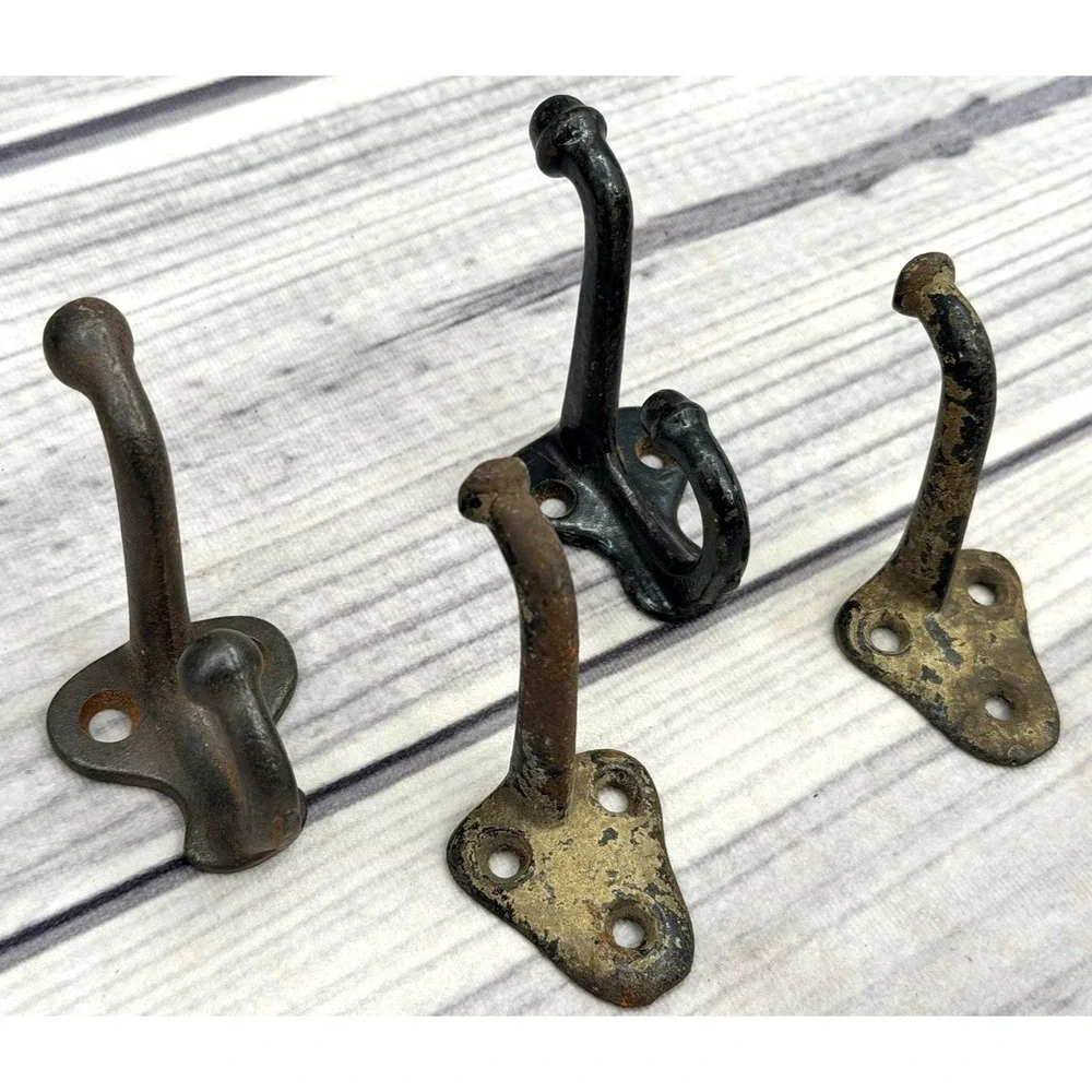 LOT OF 4 ANTIQUE SALVAGED CAST IRON COAT / HAT HOOKS